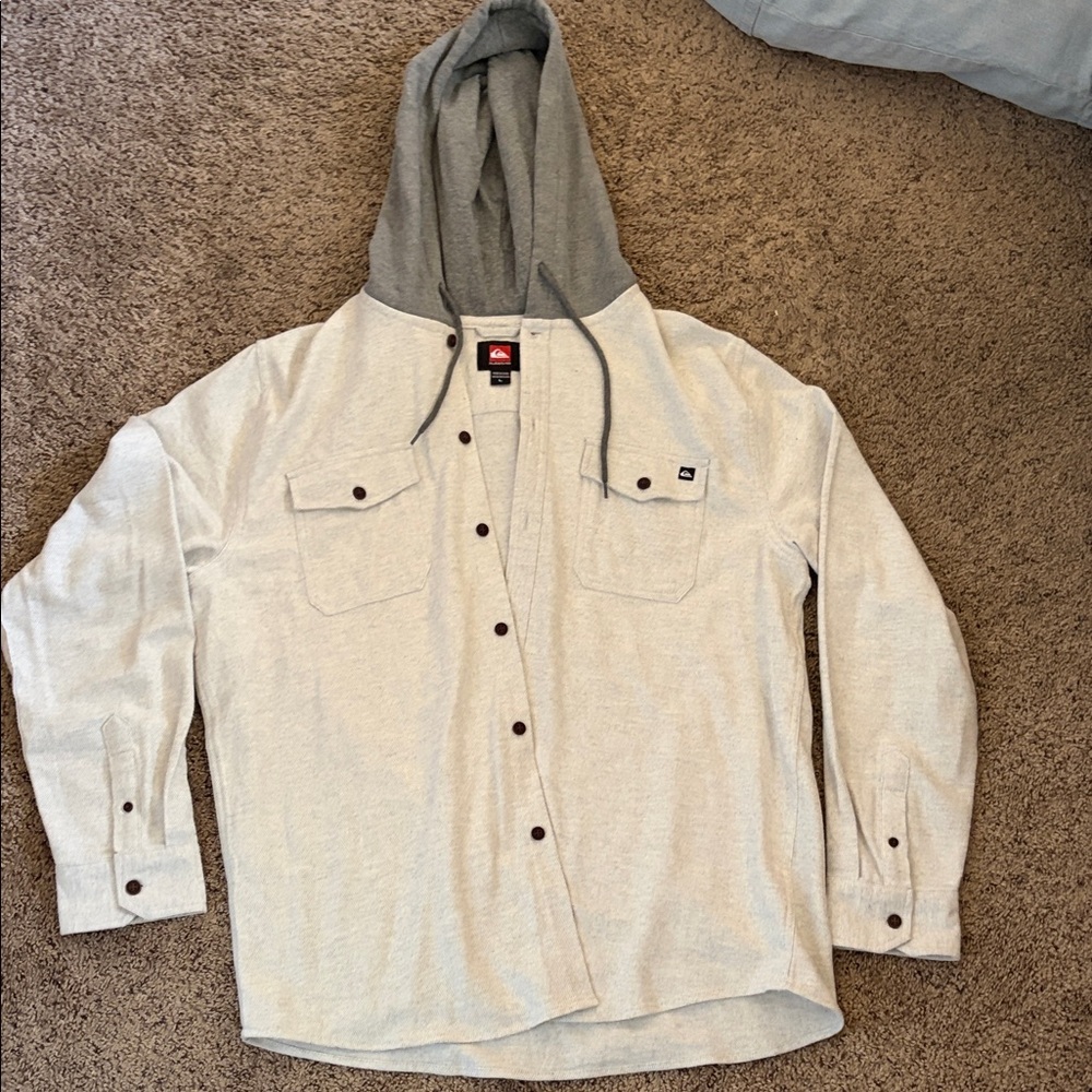 Quiksilver Cream and Gray Hooded Shirt